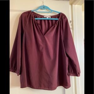 Loft v-neck, 3/4 sleeve blouse, maroon color.